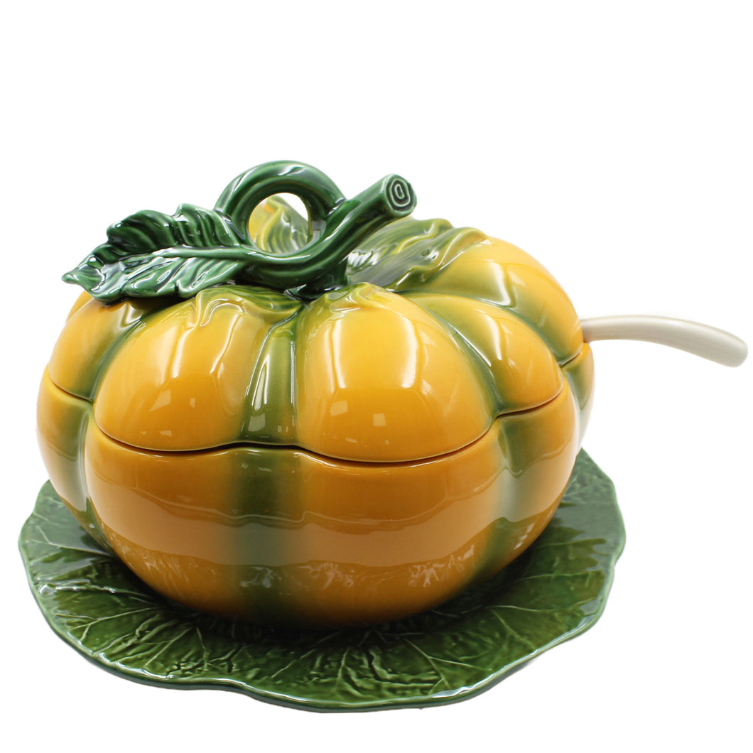 Faiobidos Hand-Painted Ceramic Pumpkin Large Tureen with Ladle