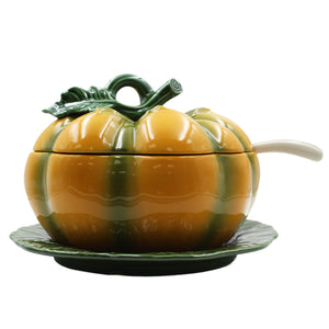 Faiobidos Hand-Painted Ceramic Pumpkin Large Tureen with Ladle