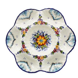 Hand-Painted Traditional Portuguese Ceramic Floral Divided Chip & Dip Platter