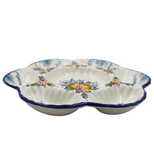 Load image into Gallery viewer, Hand-Painted Traditional Portuguese Ceramic Floral Divided Chip &amp; Dip Platter
