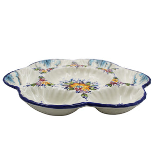 Hand-Painted Traditional Portuguese Ceramic Floral Divided Chip & Dip Platter