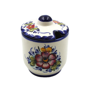 Hand-Painted Portuguese Ceramic Floral Sugar Bowl