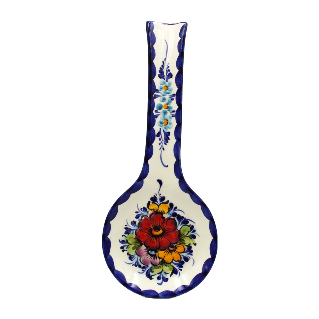 Hand-Painted Portuguese Ceramic Floral Spoon Rest Utensil Holder