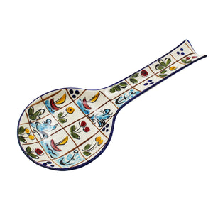Hand-Painted Portuguese Ceramic Colored Mosaic Spoon Rest Utensil Holder