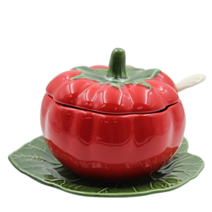 Faiobidos Hand-Painted Mini Ceramic Tomato Tureen with Ladle
