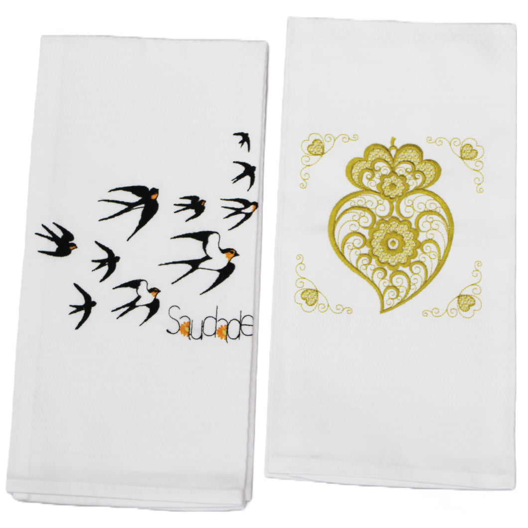 100% Cotton Embroidered Portuguese Decorative Kitchen Dish Towel - Set of 2