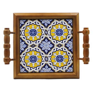 Traditional Portuguese Tile Serving Wooden Tray