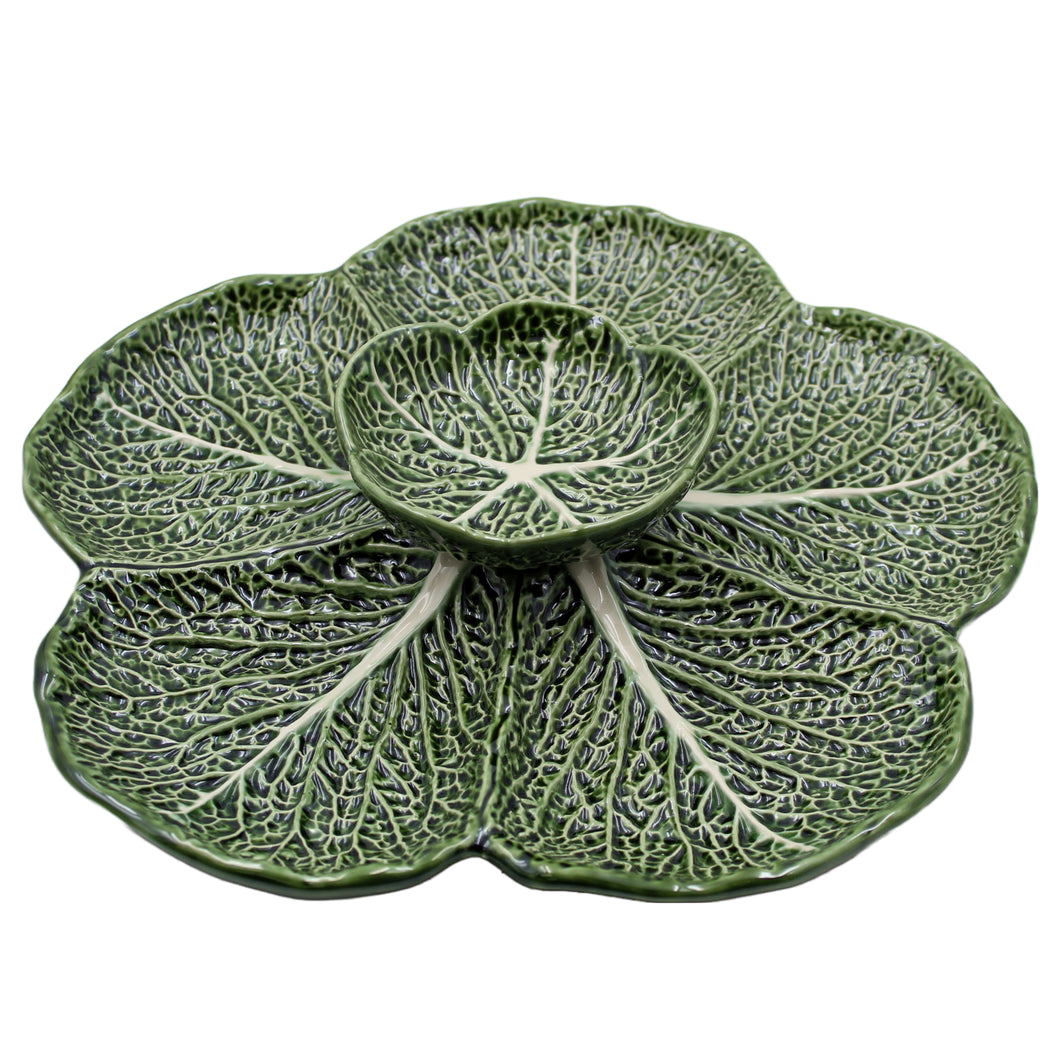 Faiobidos Hand-Painted Ceramic Cabbage Divided Chip & Dip Platter