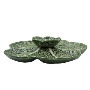Faiobidos Hand-Painted Ceramic Cabbage Divided Chip & Dip Platter