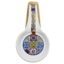 Load image into Gallery viewer, Portugal Tile Azulejo Themed Spoon Rest with Wooden Base - Various Colors
