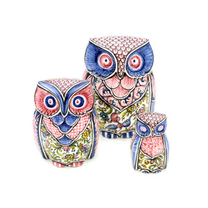 Coimbra Ceramics Hand-painted Decorative Set of 3 Owls  XVII Cent Recreation