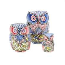 Load image into Gallery viewer, Coimbra Ceramics Hand-painted Decorative Set of 3 Owls XVII Cent Recreation
