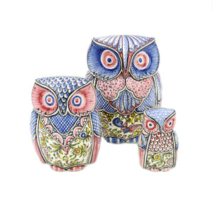 Coimbra Ceramics Hand-painted Decorative Set of 3 Owls XVII Cent Recreation