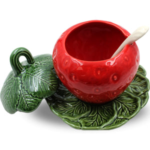 Faiobidos Hand-Painted Ceramic Strawberry Mini Sugar Bowl with Spoon