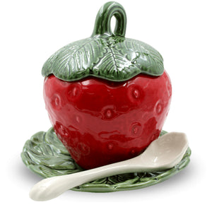 Faiobidos Hand-Painted Ceramic Strawberry Mini Sugar Bowl with Spoon