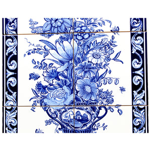 Blue Flowers Portuguese Ceramic Tile Art Wall Panel Mural Decor