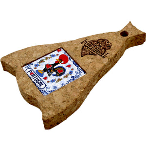Small Portuguese Cork Codfish Trivet with Good Luck Rooster Centerpiece