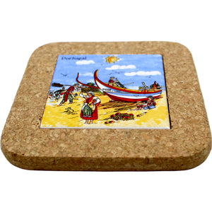 Portuguese Coastline with Traditional Fishermen Themed Natural Cork Trivet - Various Sizes