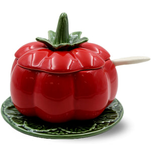 Faiobidos Hand-Painted Ceramic Tomato Sugar Bowl with Spoon