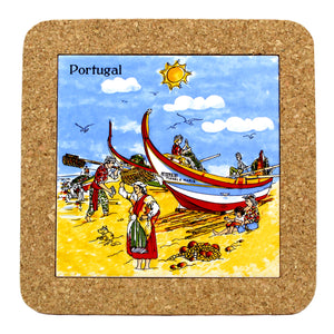 Portuguese Coastline with Traditional Fishermen Themed Natural Cork Trivet - Various Sizes