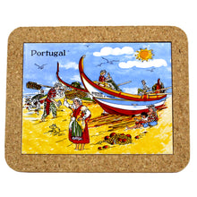 Load image into Gallery viewer, Portuguese Coastline with Traditional Fishermen Themed Natural Cork Trivet - Various Sizes
