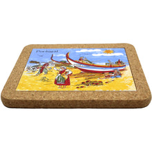 Load image into Gallery viewer, Portuguese Coastline with Traditional Fishermen Themed Natural Cork Trivet - Various Sizes

