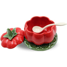 Load image into Gallery viewer, Faiobidos Hand-Painted Ceramic Tomato Sugar Bowl with Spoon
