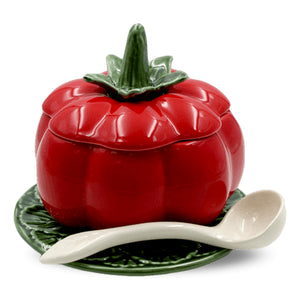 Faiobidos Hand-Painted Ceramic Tomato Sugar Bowl with Spoon
