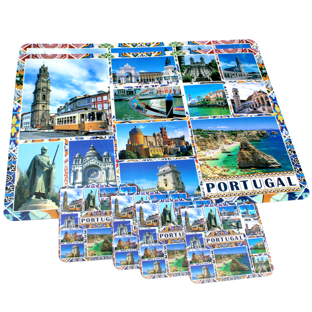 Cities of Portugal Themed Plastic Placemat and Coaster Set