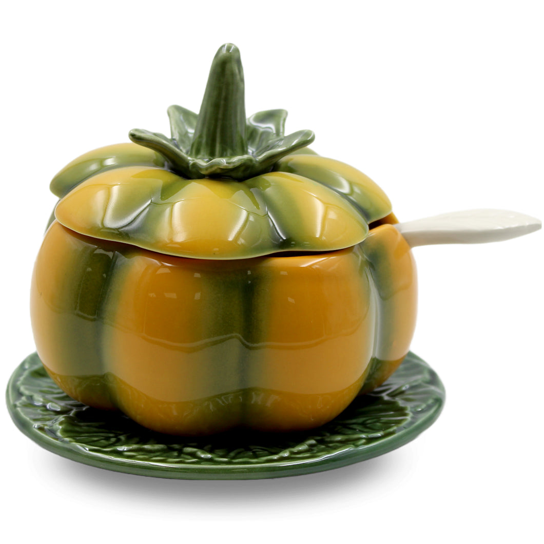Faiobidos Hand-Painted Ceramic Pumpkin Sugar Bowl with Spoon