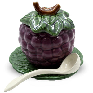 Faiobidos Hand-Painted Ceramic Blackberry Sugar Bowl with Spoon