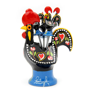 Hand-painted Traditional Portuguese Aluminum Rooster With 4 Appetizer Forks