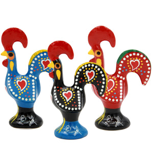 2" Traditional Portuguese Aluminum Decorative Figurine Good Luck Rooster Galo de Barcelos - Set of 3