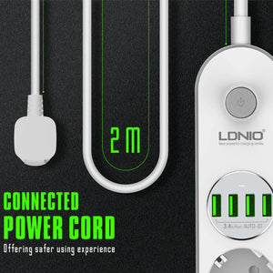 LDNIO 220 Volt European Cord Smart USB Power Strip Surge Protector