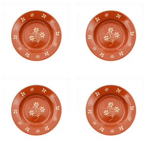 Portuguese Pottery Hand-painted Terracotta Soup Plate - Set of 4