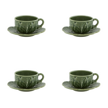 Load image into Gallery viewer, Bordallo Pinheiro Cabbage Tea Cup and Saucers, Set of 4
