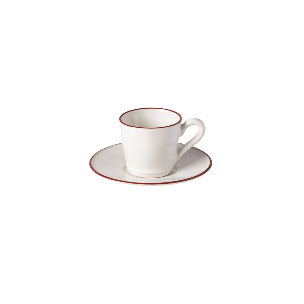 Costa Nova Beja 6 oz. White Red Tea Cup and Saucer Set