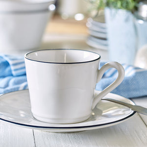 Costa Nova Beja 6 oz. White Blue Tea Cup and Saucer Set
