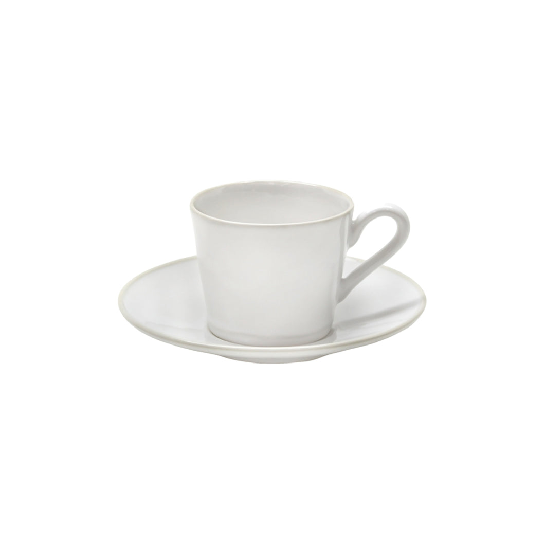 Costa Nova Beja 6 oz. White Cream Tea Cup and Saucer Set