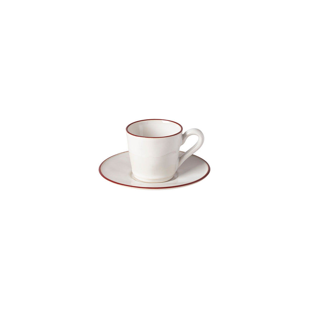 Costa Nova Beja 3 oz. White Red Coffee Cup and Saucer Set