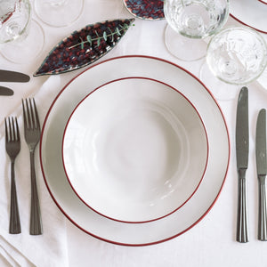 Costa Nova Beja 11" White Red Dinner Plate Set
