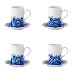 Vista Alegre Porcelain Blue Ming Set of 4 Coffee Cups and Saucers