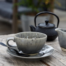 Load image into Gallery viewer, Costa Nova Madeira 8 oz. Grey Tea Cup and Saucer Set
