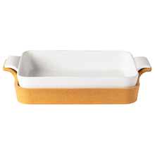 Load image into Gallery viewer, Casafina Ensemble 16&quot; Rectangular White Baker with Cork Tray
