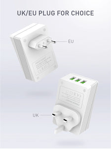 LDNIO 3 USB Ports + Power Socket Wall Charger with EU/UK Plug, Dual Voltage