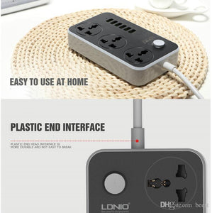 LDNIO Power Strip Surge Protector with 3 Universal International Socket & Smart 6 USB Charging Ports 3.4A 220V