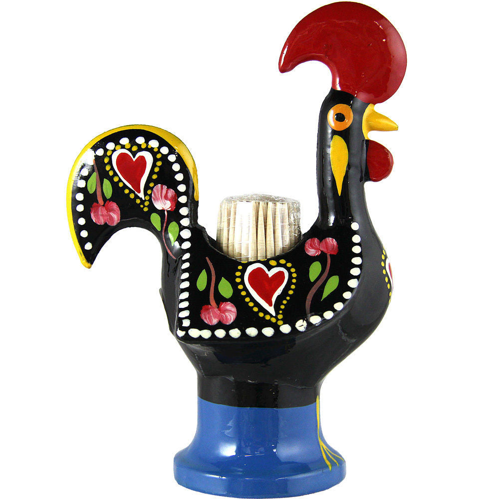 Hand Painted Traditional Portuguese Aluminum Toothpick Holder Good Luck Rooster
