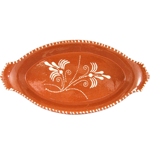 Vintage Portuguese Glazed Terracotta Clay Hand Painted Serving Platter