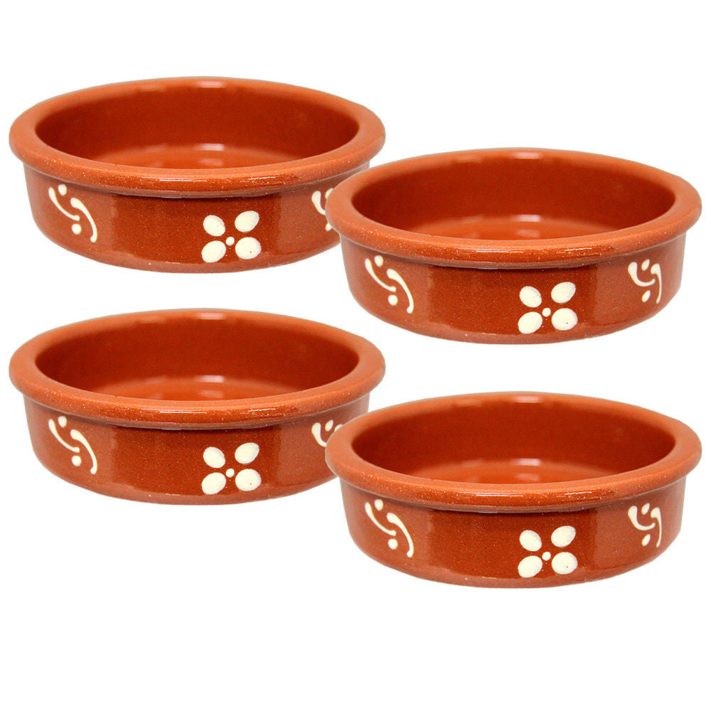Set of 4 Portuguese Pottery Creme Brulee Dish Glazed Terracotta Clay