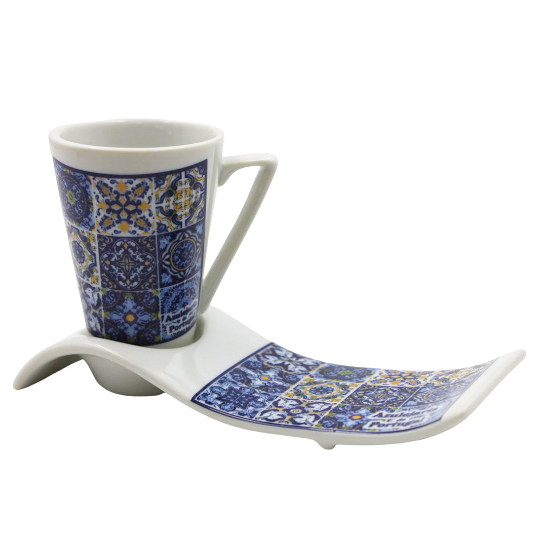Portuguese Ceramic Tile Azulejo Espresso Cup with Serving Tray